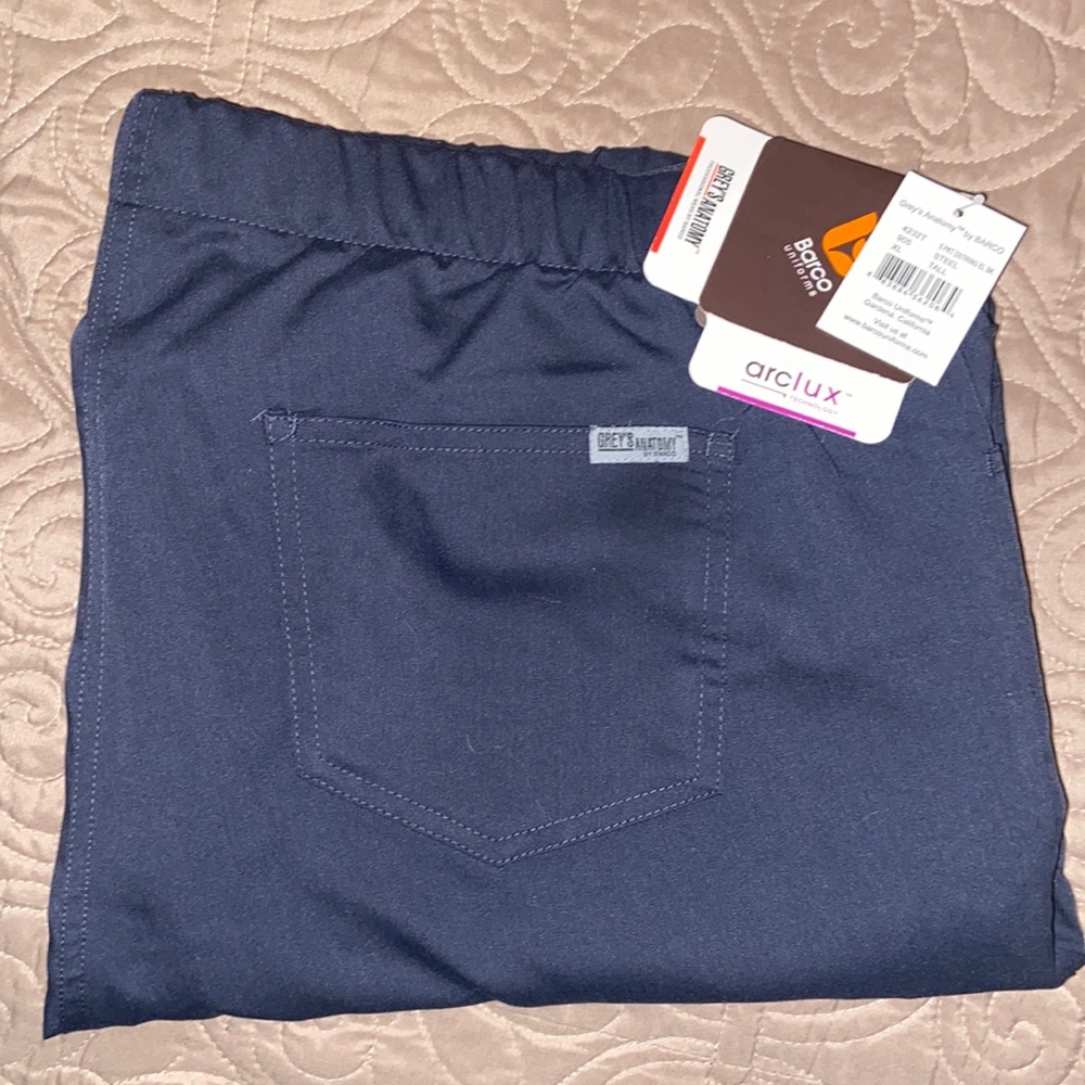 NWT Greys Anatomy Classic 5 Pocket Drawstring XL-Tall Scrub Pants. Color steel.